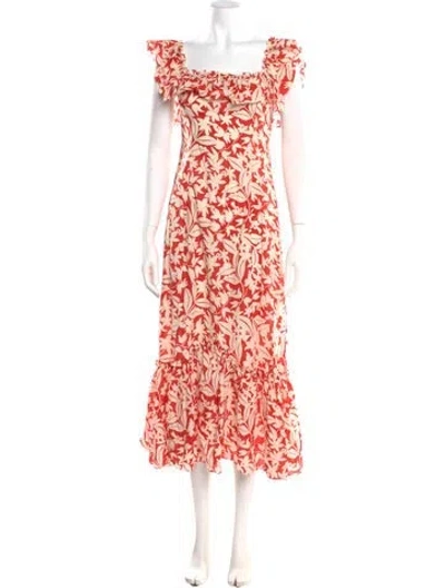 Pre-owned Rixo London Floral Print Midi Length Dress In Red