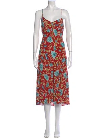 Pre-owned Rixo London Floral Print Midi Length Dress In Red