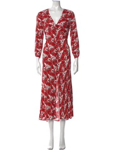 Pre-owned Rixo London Floral Print Midi Length Dress In Red