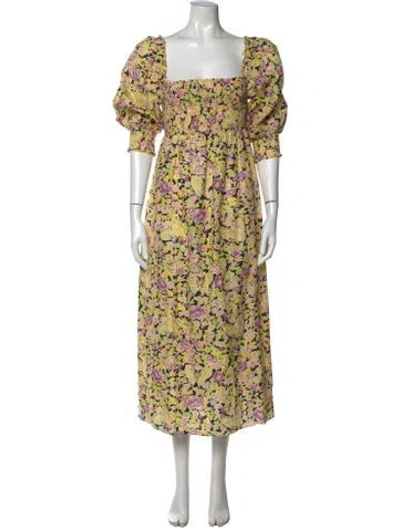Pre-owned Rixo London Floral Print Midi Length Dress W/ Tags In Yellow
