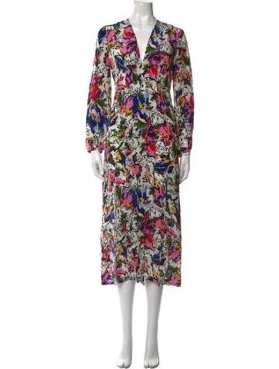 Pre-owned Rixo London Floral Print Midi Length Dress In White
