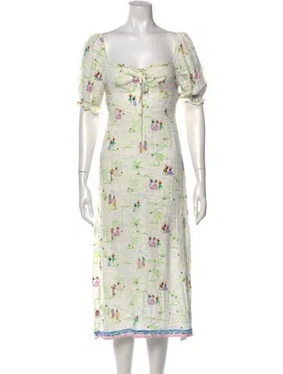 Pre-owned Rixo London Floral Print Midi Length Dress In White