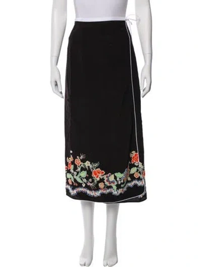 Pre-owned Rixo London Floral Print Midi Length Skirt In Black