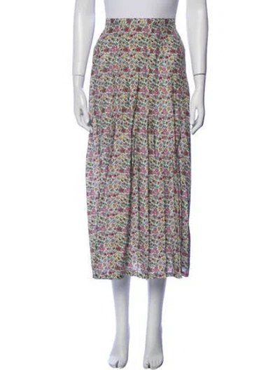 Pre-owned Rixo London Floral Print Midi Length Skirt In White