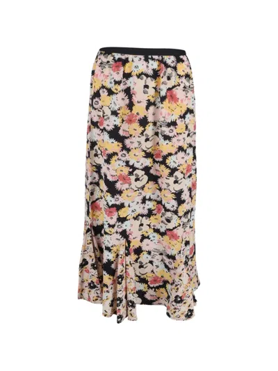 Pre-owned Rixo London Floral-print Midi Skirt In Black