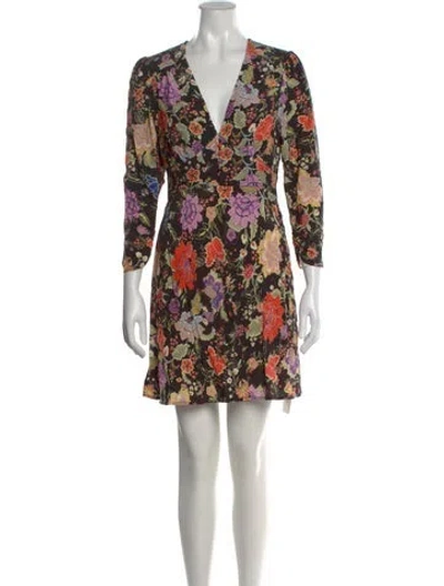 Pre-owned Rixo London Floral Print Mini Dress In Black
