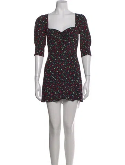 Pre-owned Rixo London Floral Print Mini Dress In Black