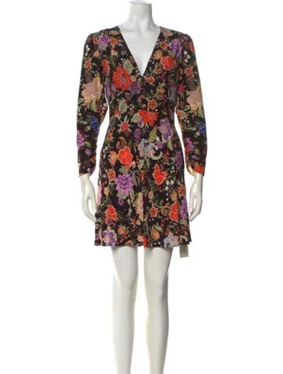 Pre-owned Rixo London Floral Print Mini Dress In Black