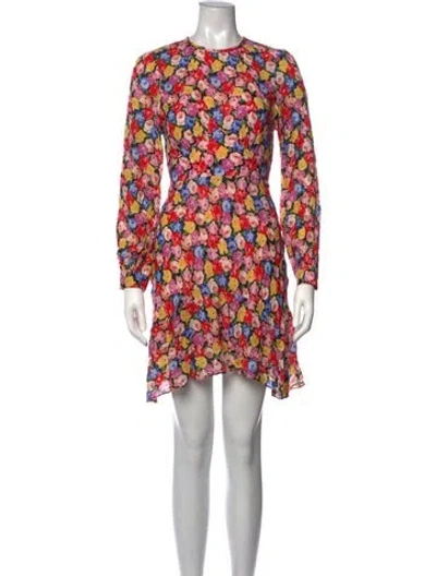 Pre-owned Rixo London Floral Print Mini Dress In Black/pink