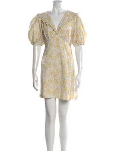 Pre-owned Rixo London Floral Print Mini Dress In Neutral