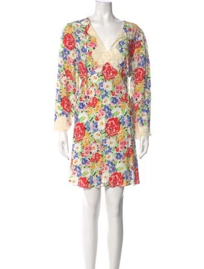 Pre-owned Rixo London Floral Print Mini Dress In Pink