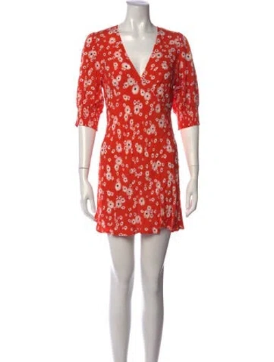 Pre-owned Rixo London Floral Print Mini Dress In Red