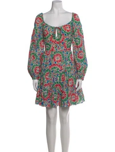 Pre-owned Rixo London Floral Print Mini Dress W/ Tags In Green