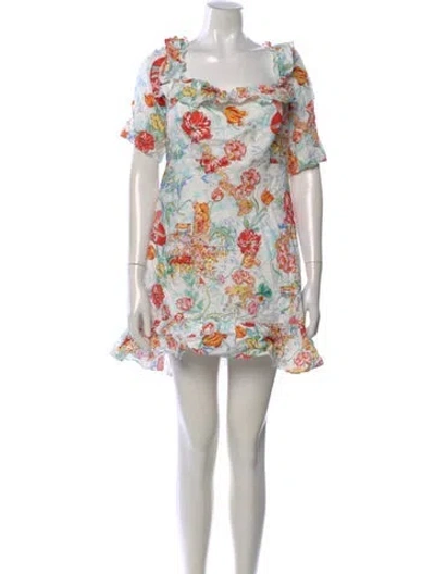 Pre-owned Rixo London Floral Print Mini Dress W/ Tags In White