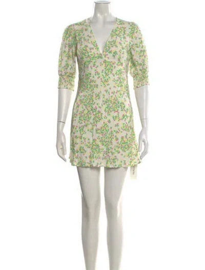 Pre-owned Rixo London Floral Print Mini Dress In White