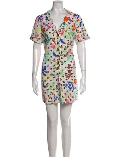Pre-owned Rixo London Floral Print Mini Dress In White