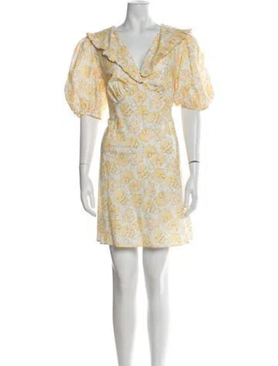 Pre-owned Rixo London Floral Print Mini Dress In Yellow
