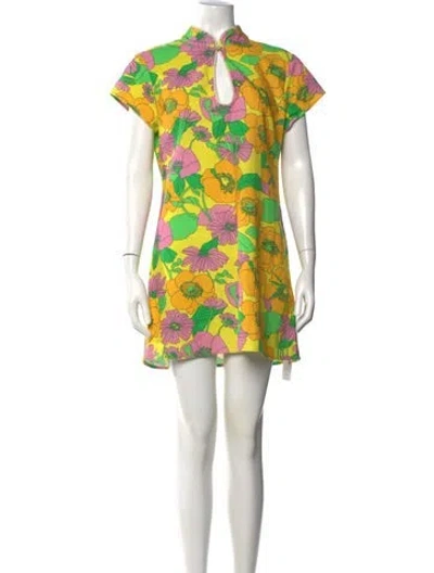 Pre-owned Rixo London Floral Print Mini Dress In Yellow