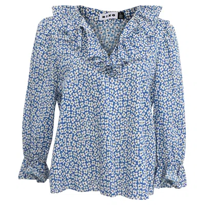 Rixo London Floral-print Ruffled Blouse In Blue Cotton