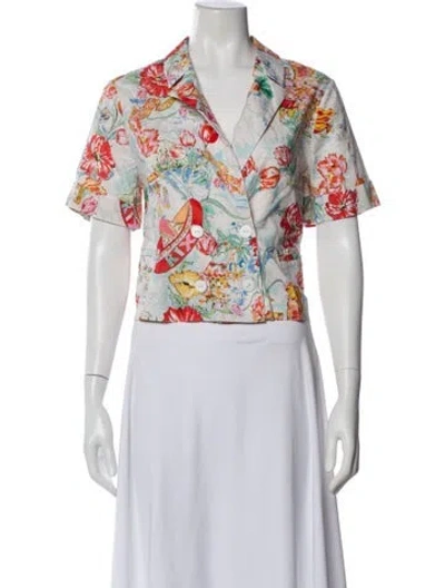 Pre-owned Rixo London Floral Print Short Sleeve Blouse In Multi