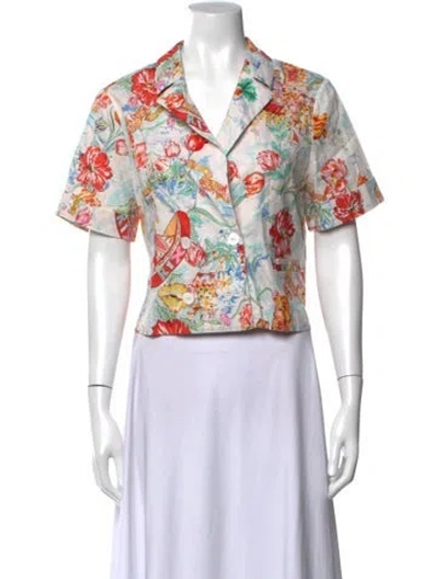 Pre-owned Rixo London Floral Print Short Sleeve Blouse In Red/white