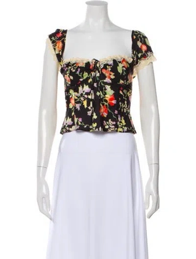Pre-owned Rixo London Floral Print Square Neckline Blouse In Black