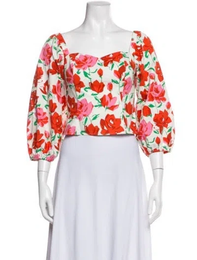 Pre-owned Rixo London Floral Print Square Neckline Blouse In Multicolor