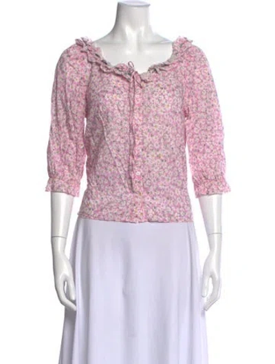 Pre-owned Rixo London Floral Print Square Neckline Blouse In Pink