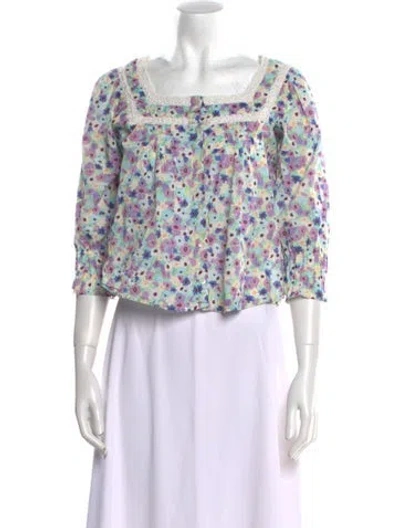 Pre-owned Rixo London Floral Print Square Neckline Crop Top In Purple