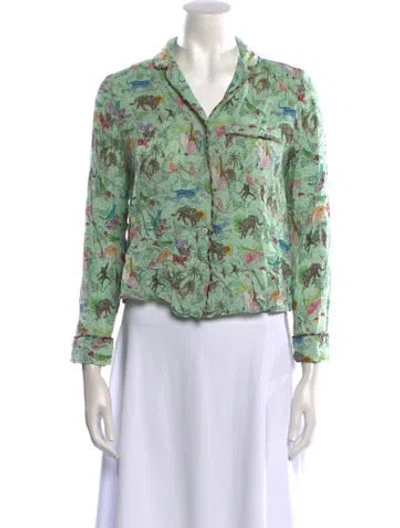 Pre-owned Rixo London Floral Print Three-quarter Sleeve Blouse In Green