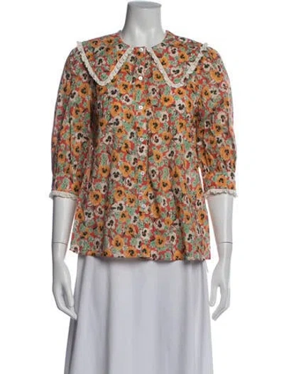 Pre-owned Rixo London Floral Print Three-quarter Sleeve Blouse In Multi