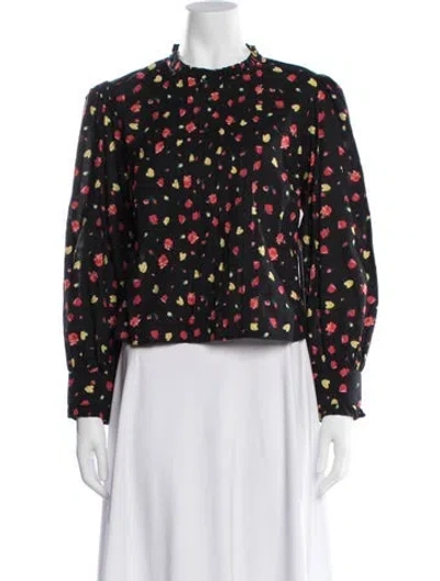 Pre-owned Rixo London Floral Print Tie Neck Blouse In Black
