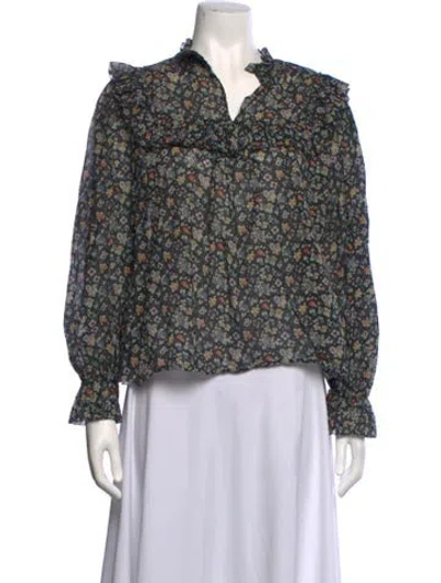 Pre-owned Rixo London Floral Print Tie Neck Blouse In Multicolor