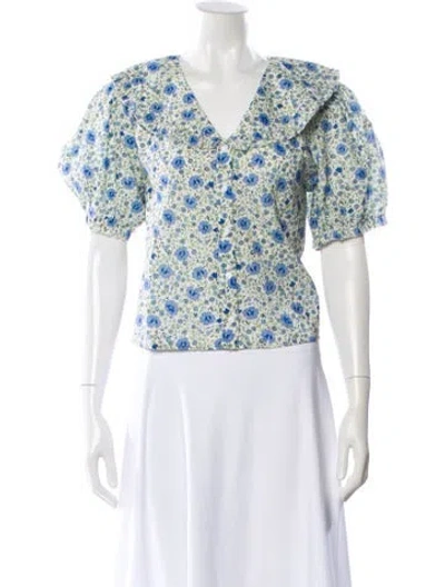 Pre-owned Rixo London Floral Print V-neck Blouse In Multi