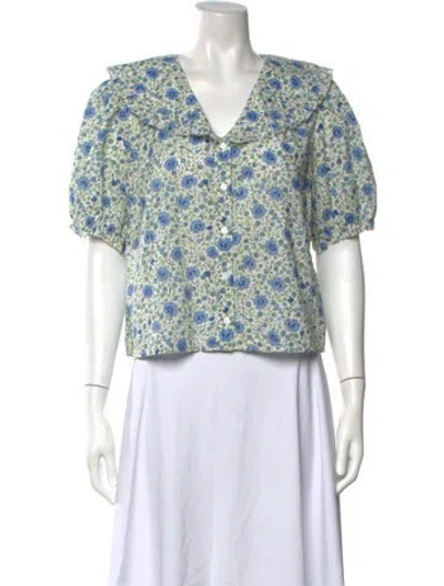 Pre-owned Rixo London Floral Print V-neck Blouse In Multicolor