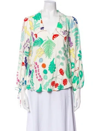Pre-owned Rixo London Floral Print V-neck Blouse In Neutral