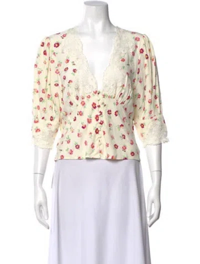 Pre-owned Rixo London Floral Print V-neck Blouse In Neutral