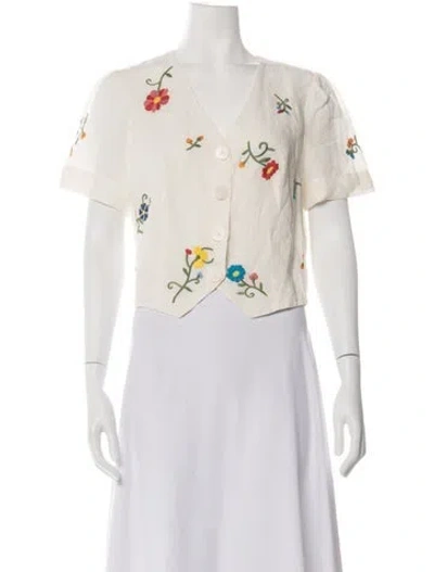 Pre-owned Rixo London Floral Print V-neck Blouse In Neutrals