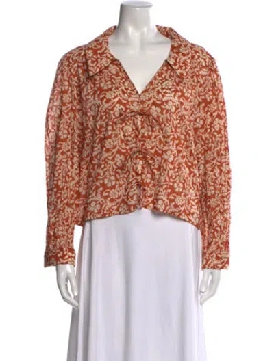 Pre-owned Rixo London Floral Print V-neck Blouse In Orange