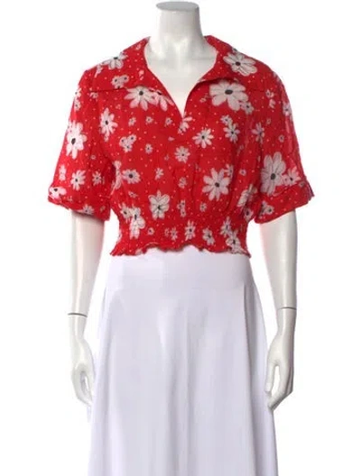 Pre-owned Rixo London Floral Print V-neck Blouse In Red