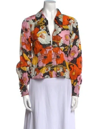 Pre-owned Rixo London Floral Print V-neck Blouse W/ Tags In Multi