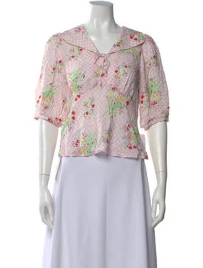 Pre-owned Rixo London Floral Print V-neck Blouse W/ Tags In Pink