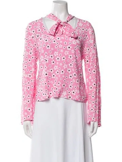 Pre-owned Rixo London Floral Print V-neck Blouse In White