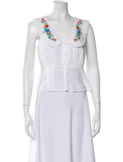 Pre-owned Rixo London Floral Print V-neck Blouse In White