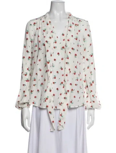 Pre-owned Rixo London Floral Print V-neck Blouse In White