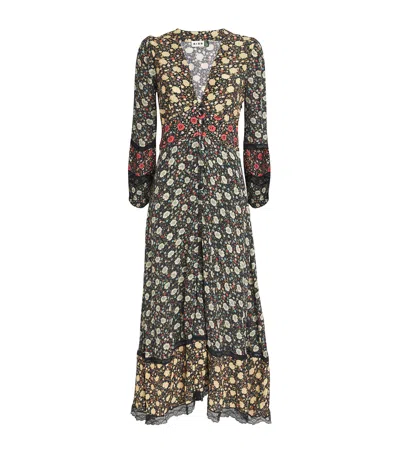 RIXO LONDON FLORAL RAVEN MIDI DRESS