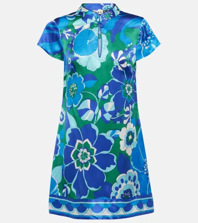 Rixo London Floral Silk Minidress In Blue