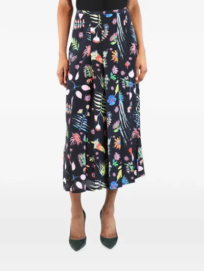 Pre-owned Rixo London Floral-print Pleated Midi Skirt In Black
