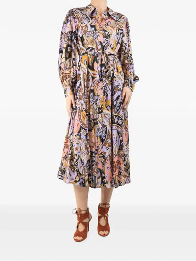 Pre-owned Rixo London Georgina Printed Midi Shirt Dress In Purple