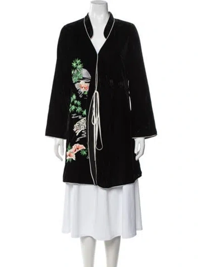 Pre-owned Rixo London Graphic Print Embroidered Accent Robe In Black